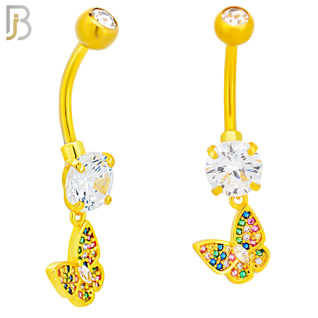 N0128 - 316L Stainless Steel Dangling Butterfly Zircon Belly Ring and 5mm Screw Ball image 2