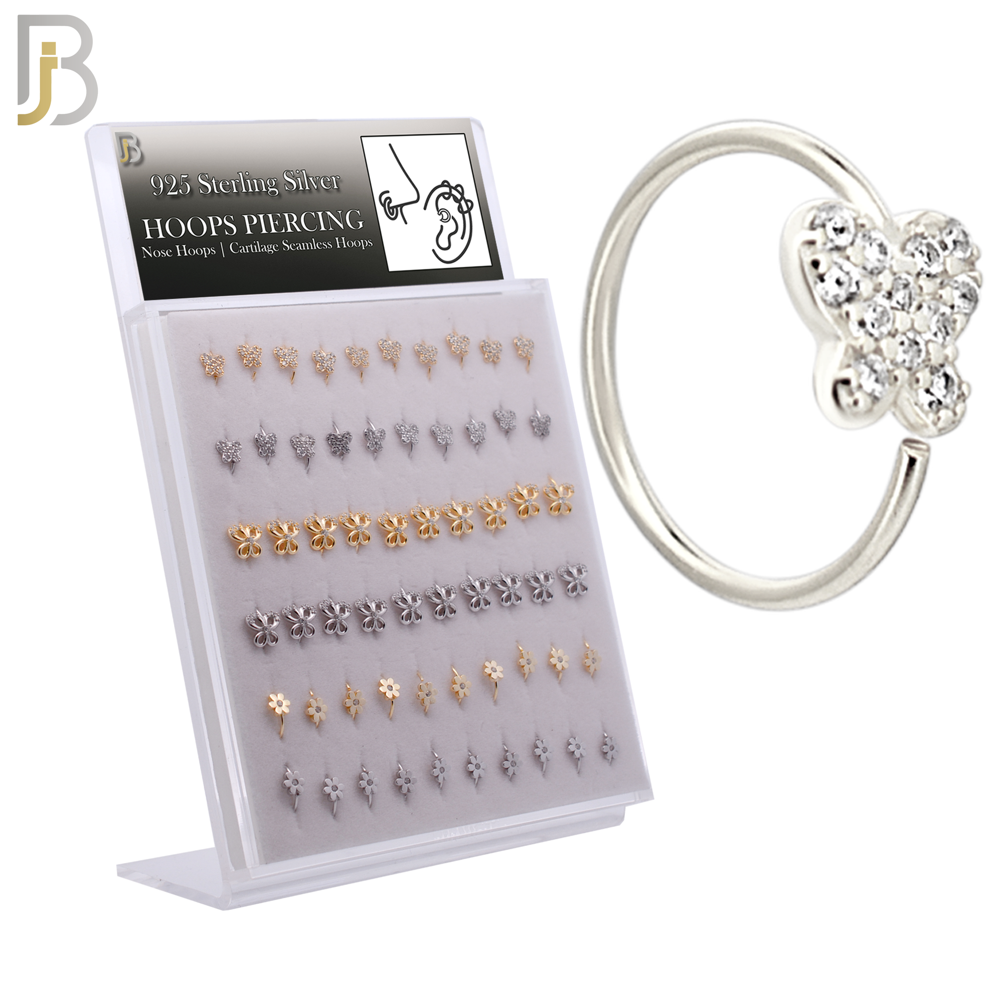 925-PK-CT9MX3-SG60 - 925 Sterling Silver Three Different Designs Nose Hoop - Pack of 60 image 0