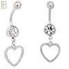 N026  - 316L Stainless Steel Dangling Hollow Heart with Zircon Design Belly Ring with 4mm Screw Ball image 3