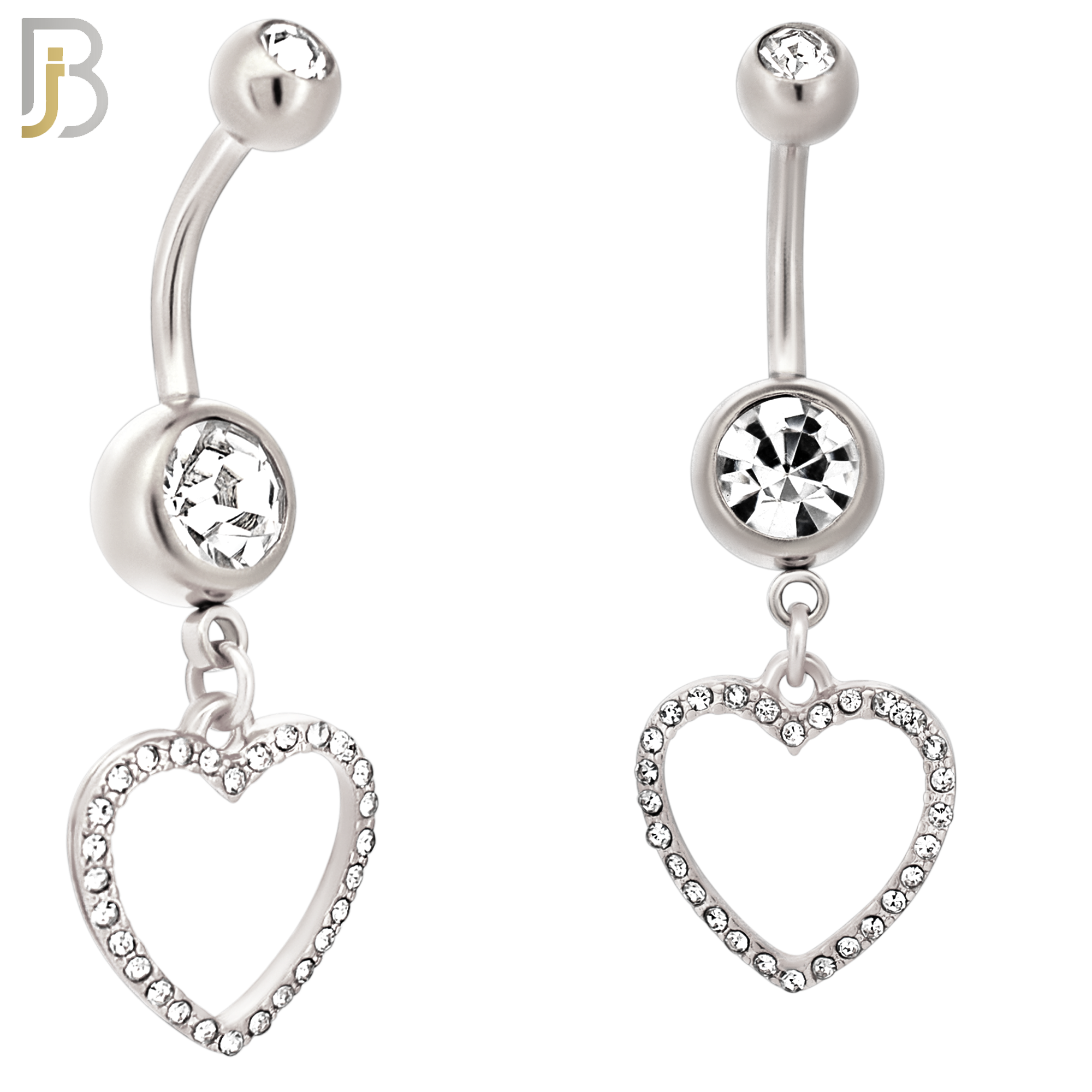 N026  - 316L Stainless Steel Dangling Hollow Heart with Zircon Design Belly Ring with 4mm Screw Ball image 3
