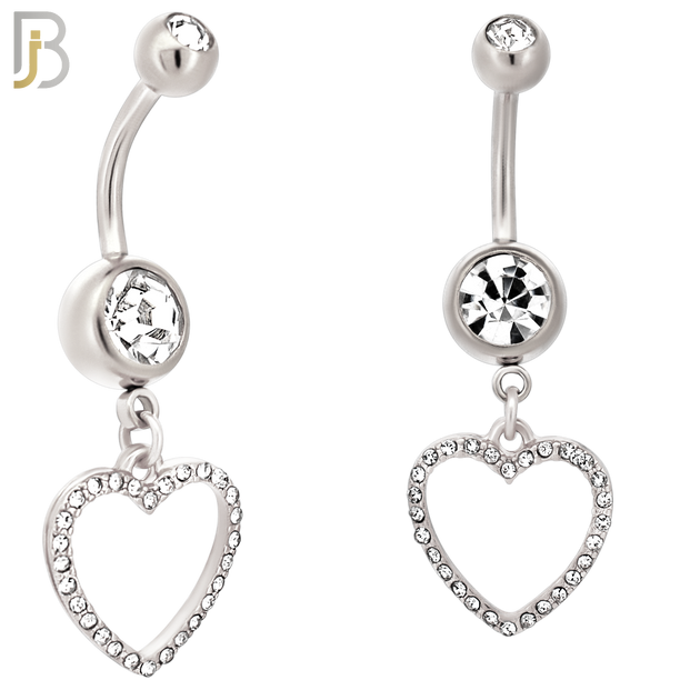 N026  - 316L Stainless Steel Dangling Hollow Heart with Zircon Design Belly Ring with 4mm Screw Ball image 3