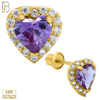 14-ES216 - 14k Solid Gold Heart Multi CZ  Design Earring Stud with Amethyst/Clear Zircon image 0