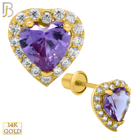 14-ES216 - 14k Solid Gold Heart Multi CZ  Design Earring Stud with Amethyst/Clear Zircon image 0