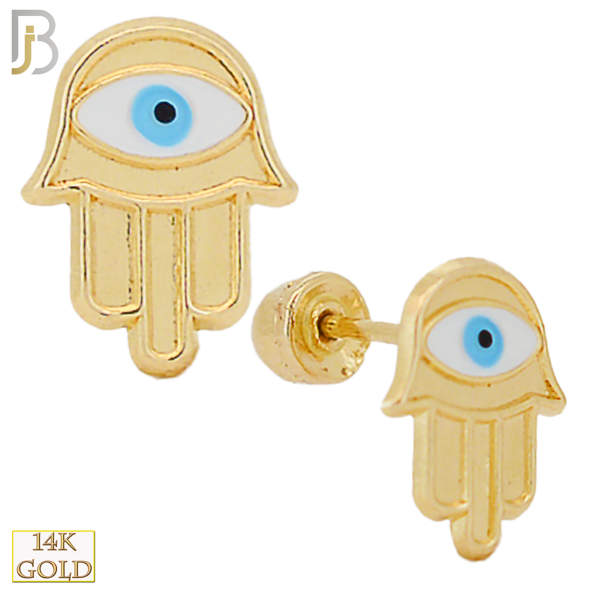 14-ES58 - 14k Yellow Gold Hamsa Design Screw Back Stud Earrings image 0