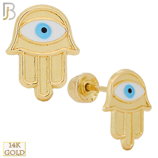 14-ES58 - 14k Yellow Gold Hamsa Design Screw Back Stud Earrings image 0