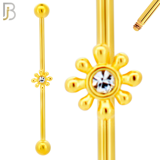 BB28 - 316L Surgical Steel Screw Bar with Brass Flower Design Barbell Industrial (PACK OF 4) image 2