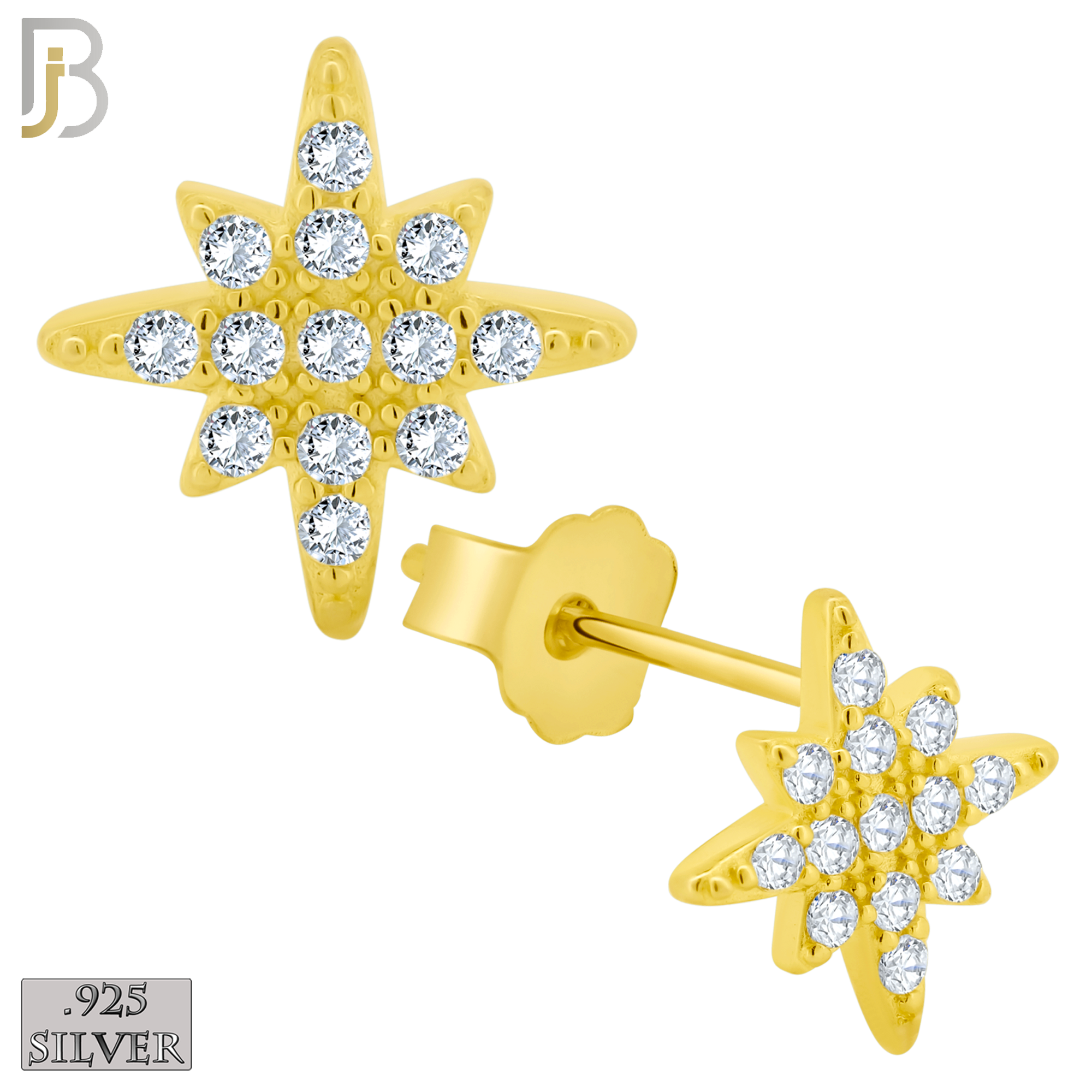 925-ES258 - .925 Sterling Silver Starburst with Zircon Design Earrings Stud image 2