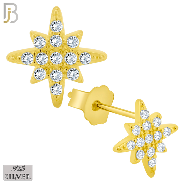 925-ES258 - .925 Sterling Silver Starburst with Zircon Design Earrings Stud image 2
