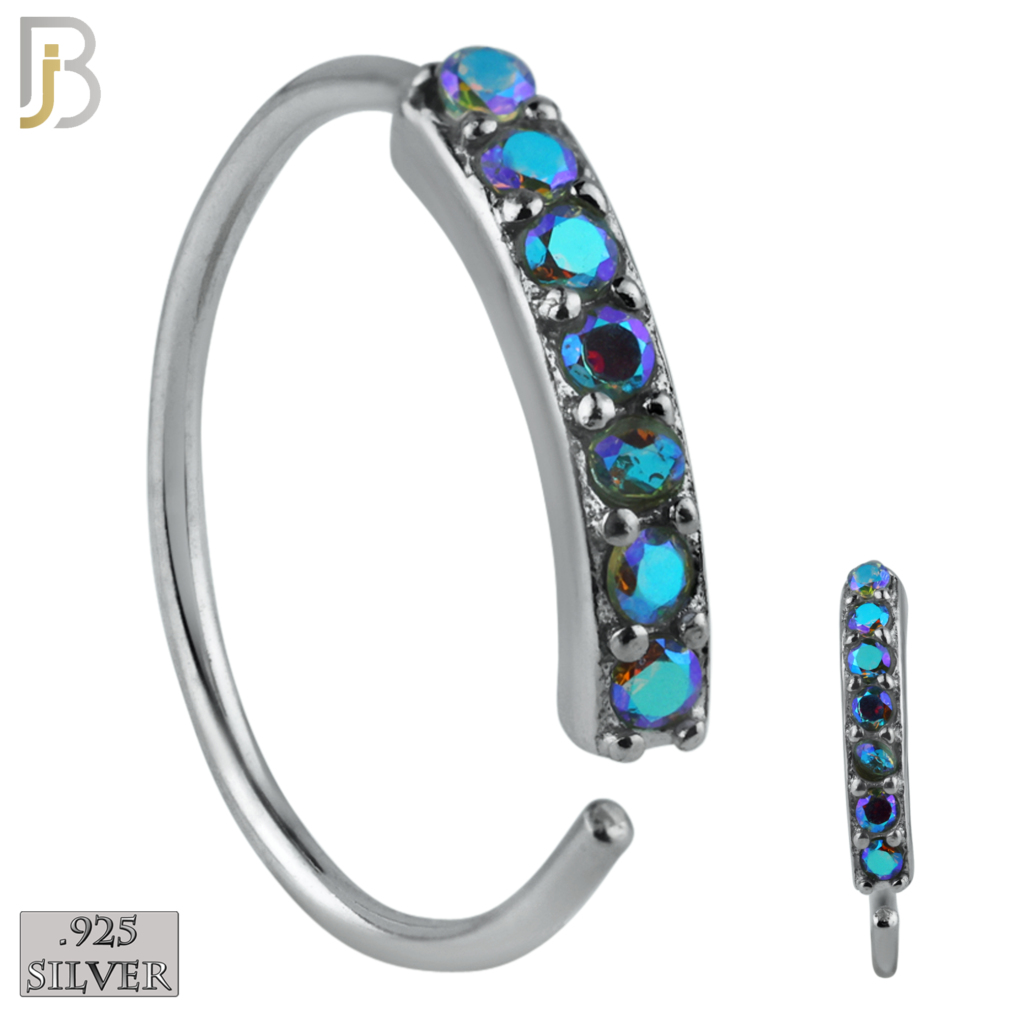 925-CT04 - 925 Sterling Silver 22g Thickness 7 CZ Prong Set Hoops Piercing (Pack of 6) image 1