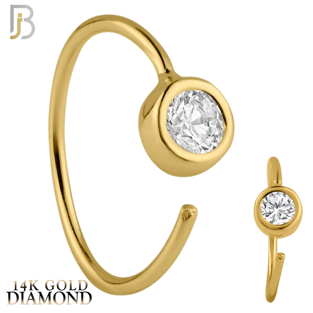 14-CT73D - 14K Solid Gold Single Round GH / SI1 Natural Diamond in Bezel Setting Nose Hoop image