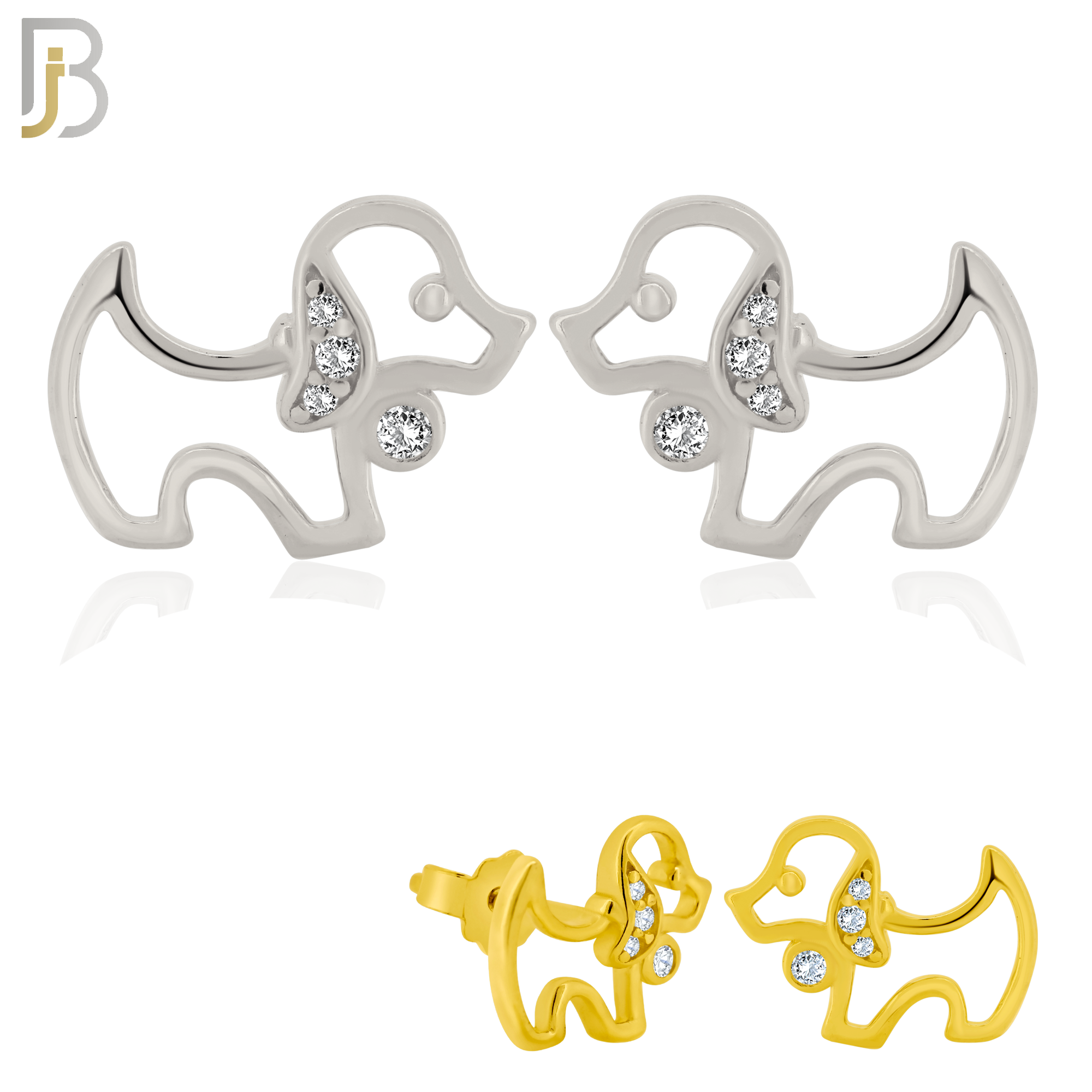 925-ES373 - .925 Sterling Silver Hollow Dog with CZ Stud Earrings image 0