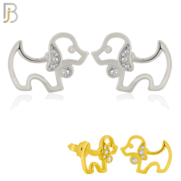 925-ES373 - .925 Sterling Silver Hollow Dog with CZ Stud Earrings image 0