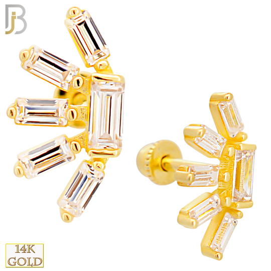 14-TB43 - 14k Yellow Gold 6 Baguettes CZ Fan Tragus Barbell with Baby Screw Backing image 0