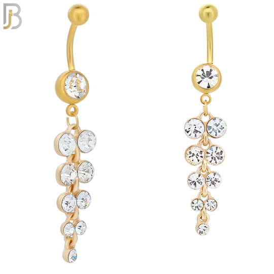 N081  - 316L Stainless Steel Chandelier Round Zircon Dangling Belly Ring image 2