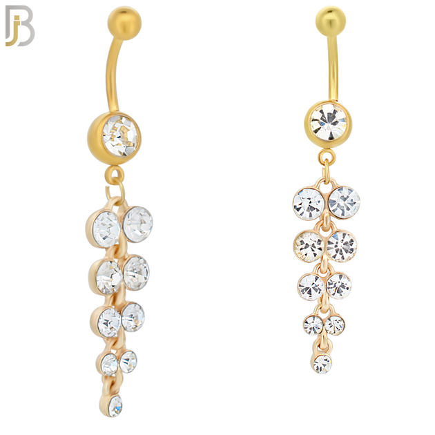 N081  - 316L Stainless Steel Chandelier Round Zircon Dangling Belly Ring image 2