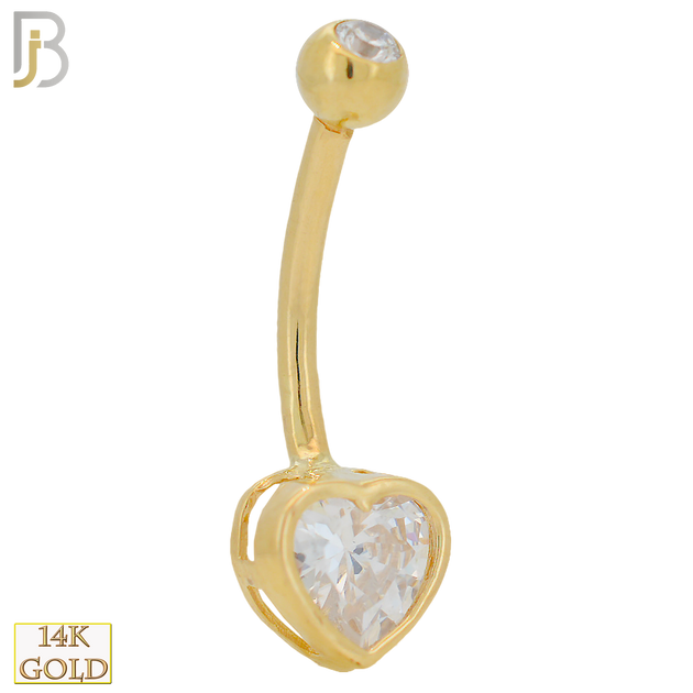 14-NB29 -  14k Gold Heart Shaped CZ in Bezel Setting Belly Ring image 0