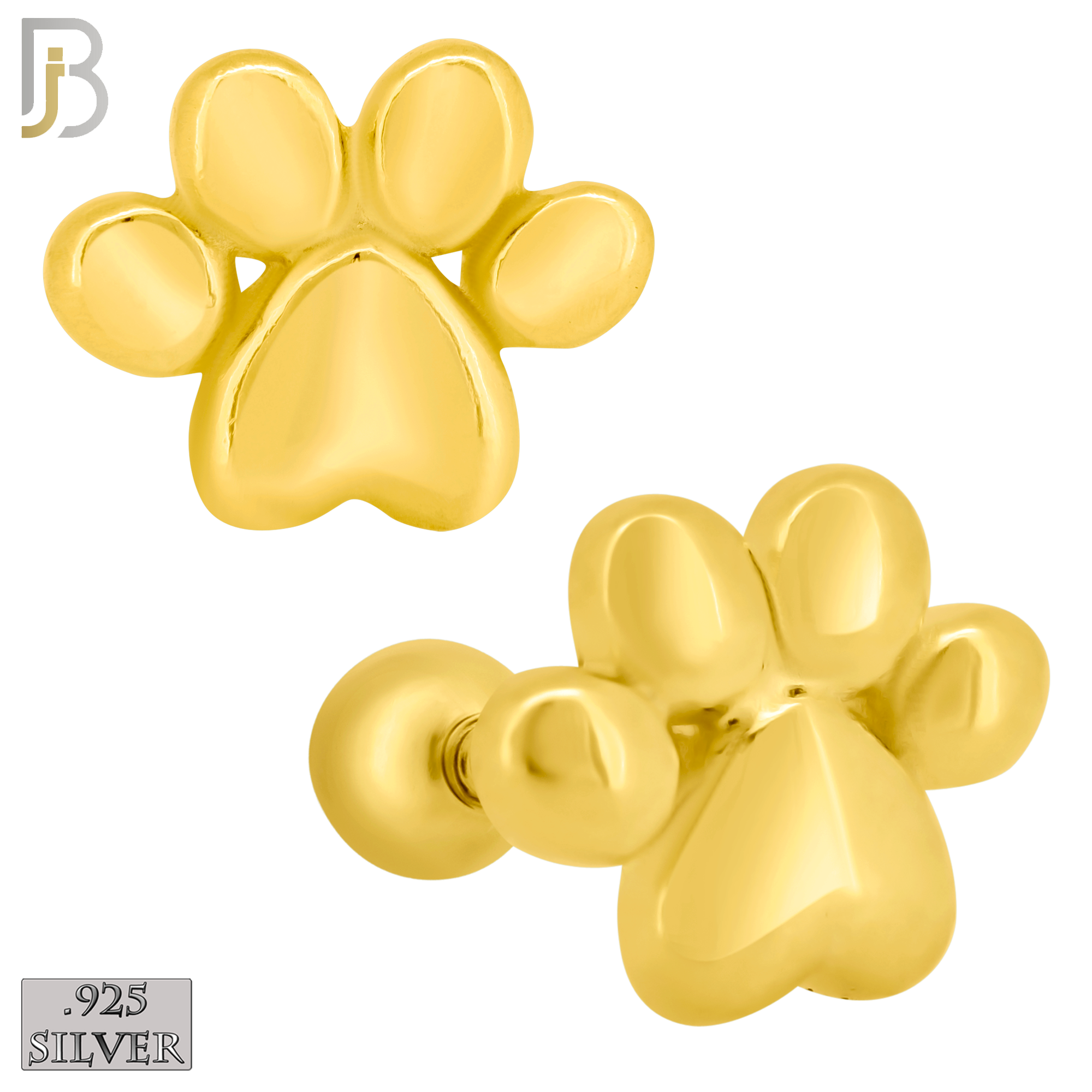925-ES367 - Screw Ball Back - .925 Sterling Silver Plain Paw Print Stud Earrings image 1