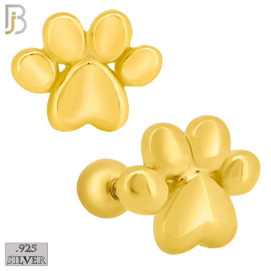 925-ES367 - Screw Ball Back - .925 Sterling Silver Plain Paw Print Stud Earrings image 1