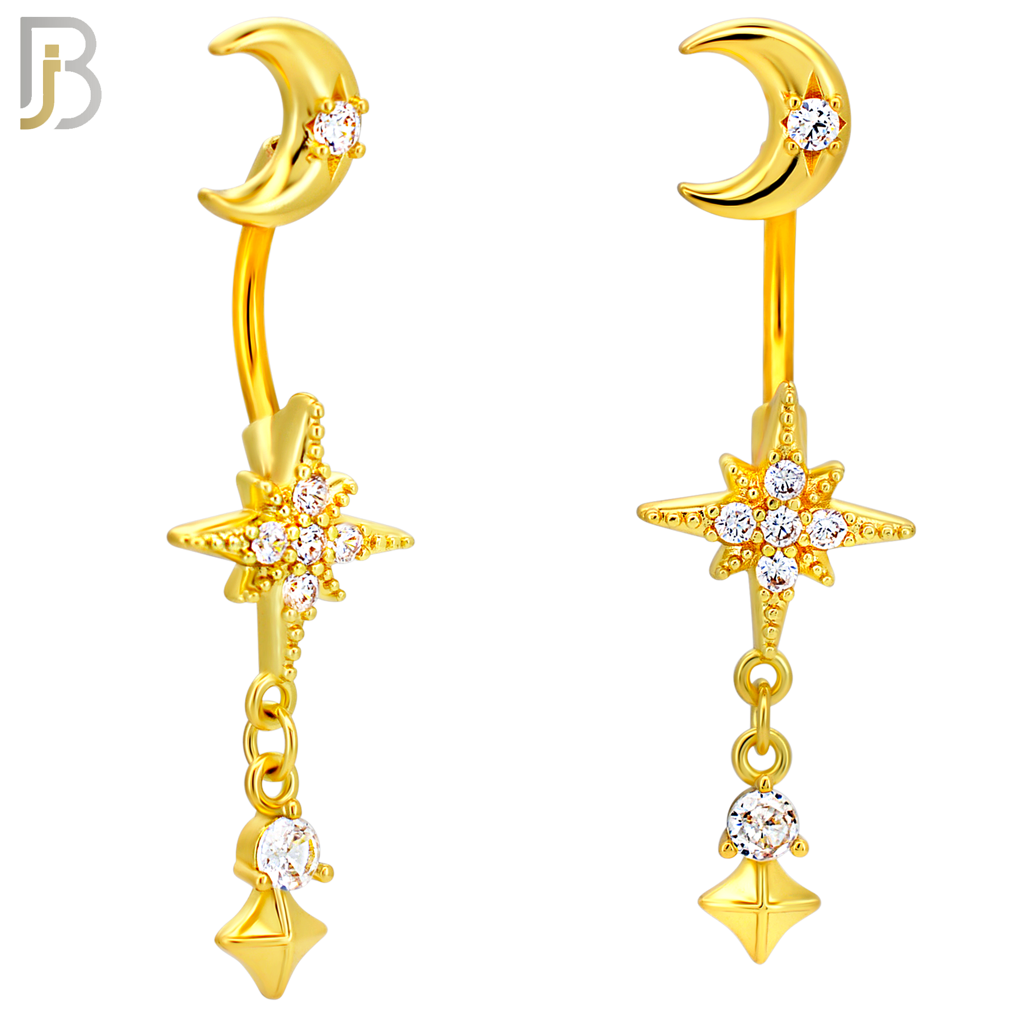 N0148 - 316L Surgical Steel Moon and Starburst Dangling Belly Ring image 3