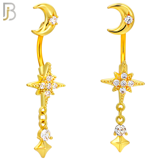 N0148 - 316L Surgical Steel Moon and Starburst Dangling Belly Ring image 3