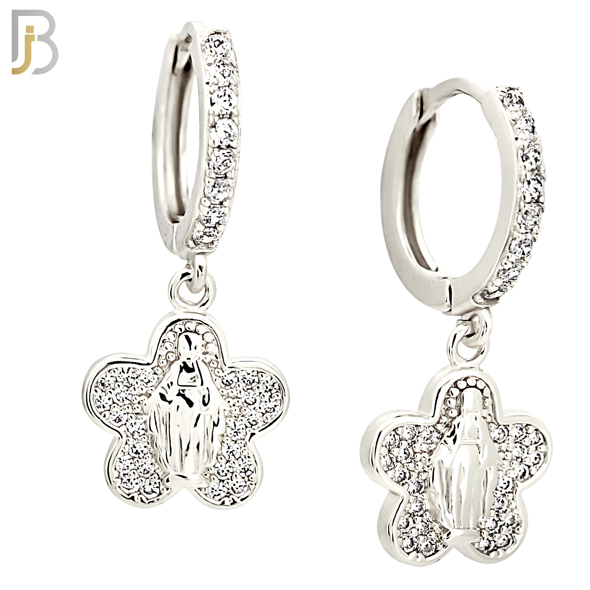 ES499 - 316L Stainless Steel Dangling Five Leaf Clover Virgin Mary Huggies Earrings image 1