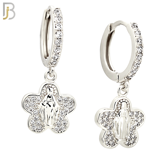ES499 - 316L Stainless Steel Dangling Five Leaf Clover Virgin Mary Huggies Earrings image 1