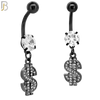 N046 - 316L Stainless Steel Dangling Dollar Sign with Zircon Design Belly Ring with 5mm Screw Ball image 2