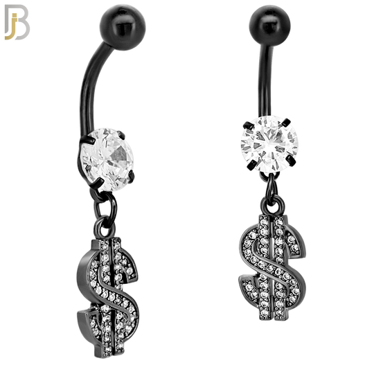 N046 - 316L Stainless Steel Dangling Dollar Sign with Zircon Design Belly Ring with 5mm Screw Ball image 2