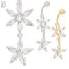 N097  - 316L Stainless Steel Double Flower Belly Ring with Zircon image 0