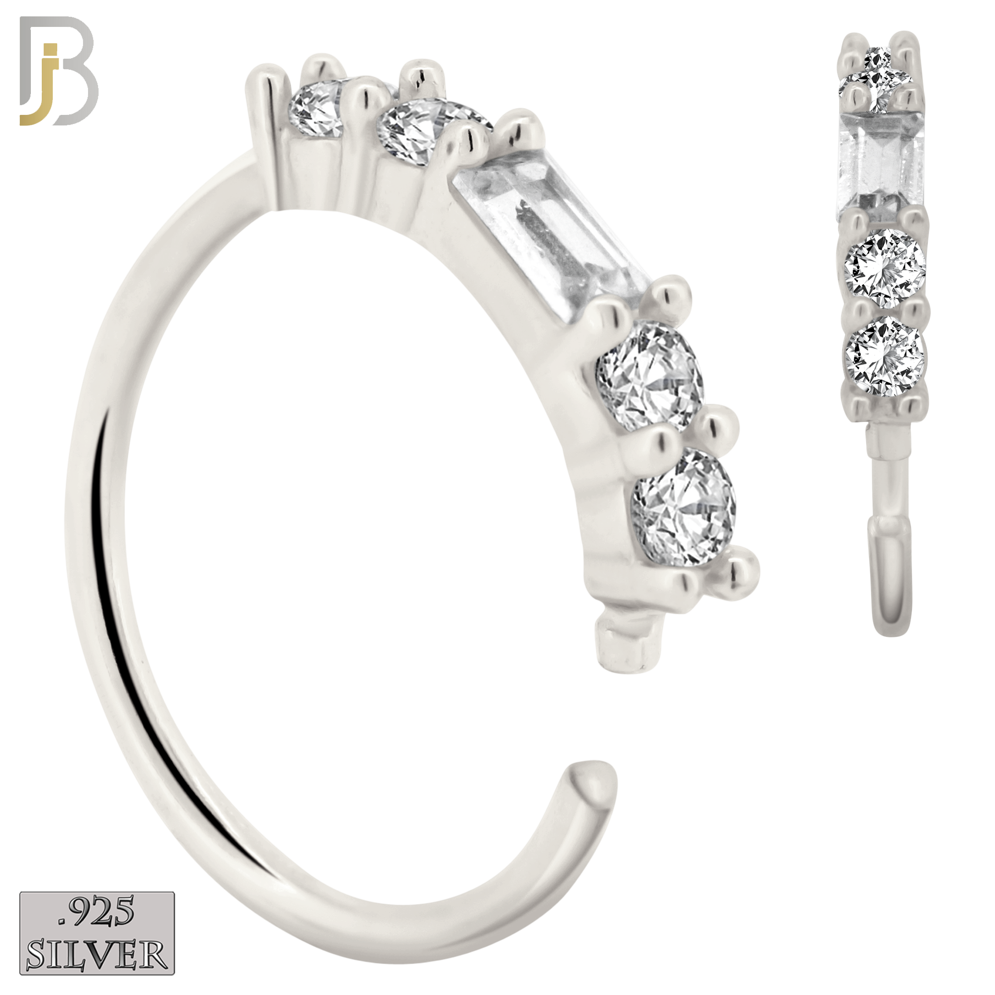 925-CT74 - 925 Sterling Silver Baguette Shaped Cubic Zircon and Round Side Stones (Pack of 6) image 0