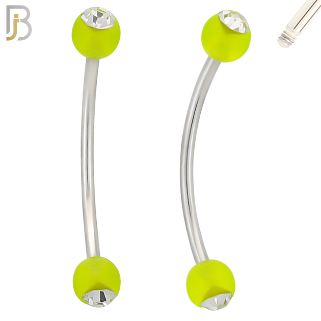EC07G - 316L Surgical Steel Glow in the Dark Acrylic Ball with Clear Zircon Curved Barbell Externally Threaded (PACK OF 6) image
