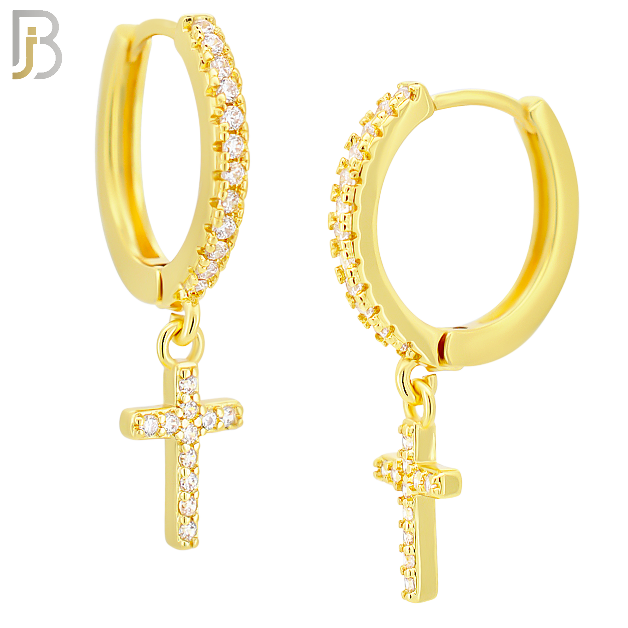 ES36 - 316L Stainless Steel Dangling Cross Zircon Design Huggies Clip On image 1