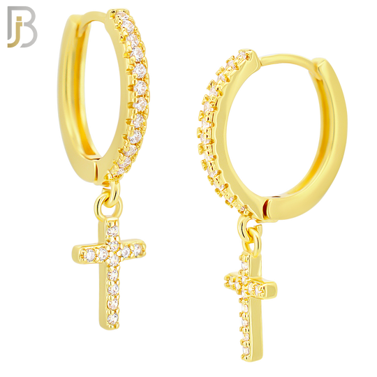 ES36 - 316L Stainless Steel Dangling Cross Zircon Design Huggies Clip On image 1