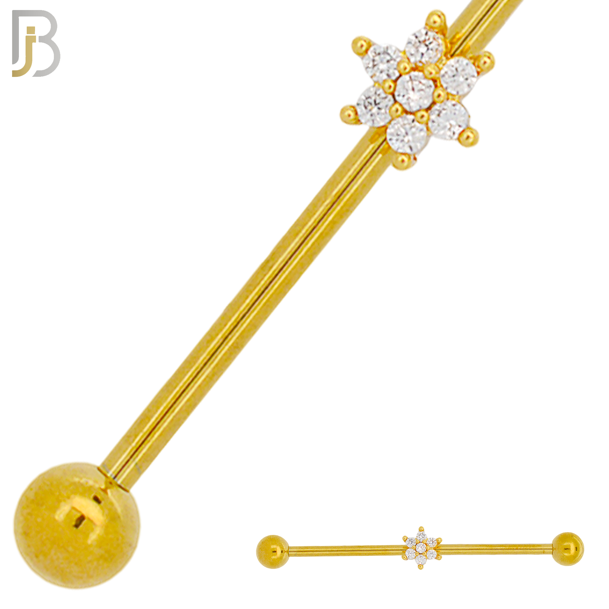 BB26 - 316L Surgical Steel Screw Bar with Brass Flower Design Barbell Industrial (PACK OF 6) image 1