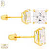 14-ES04SYC - 14k Yellow Gold Screw Back Stud Earrings Casting Prong Setting with Square Clear  Zircon image 0