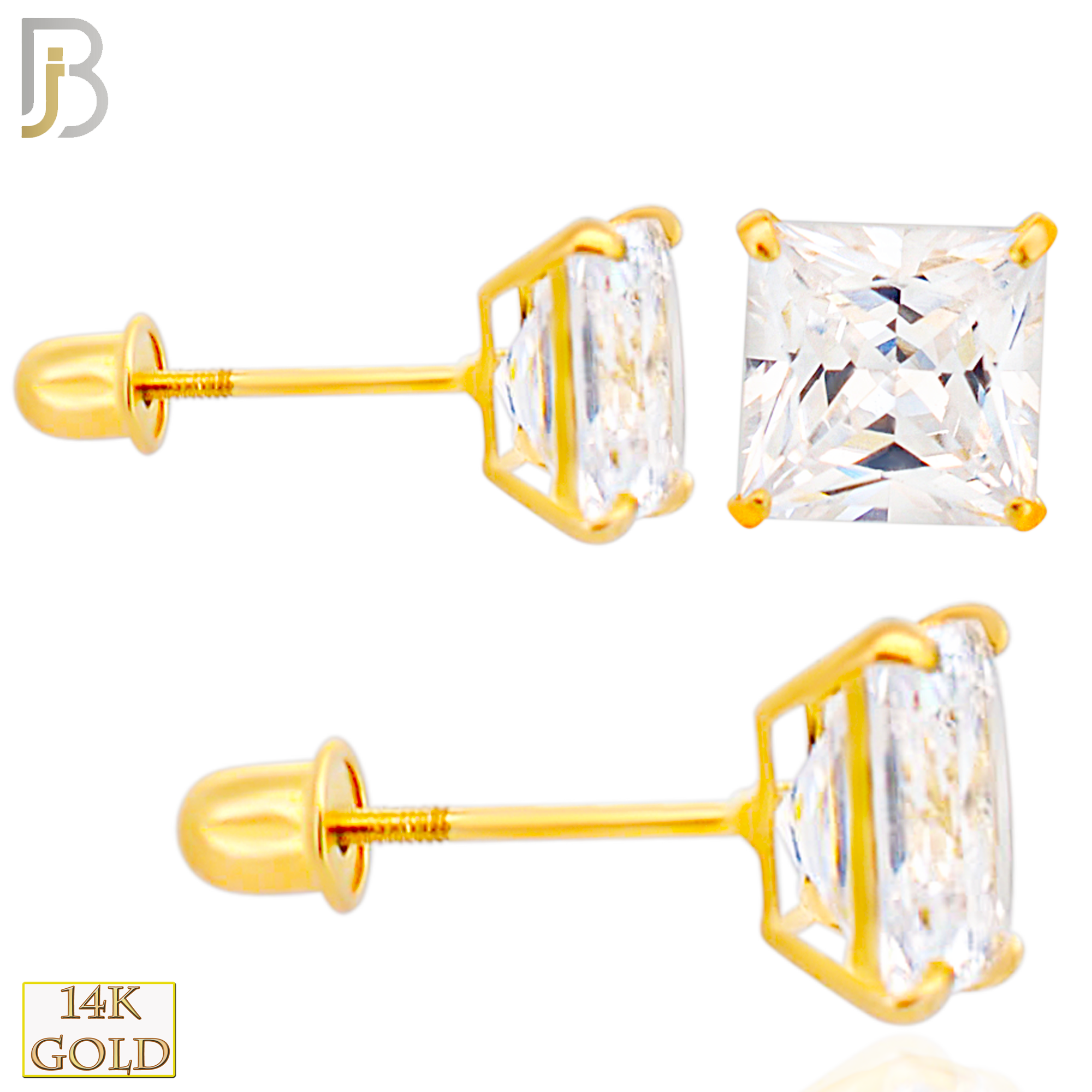 14-ES04SYC - 14k Yellow Gold Screw Back Stud Earrings Casting Prong Setting with Square Clear  Zircon image 0
