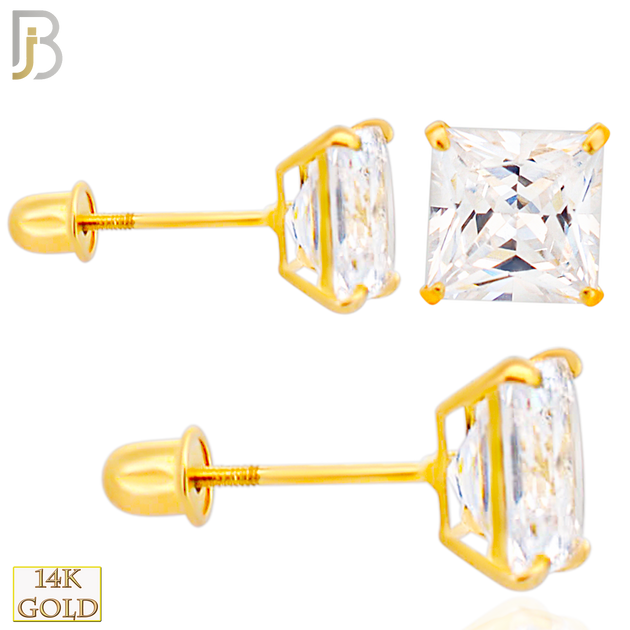 14-ES04SYC - 14k Yellow Gold Screw Back Stud Earrings Casting Prong Setting with Square Clear  Zircon image 0