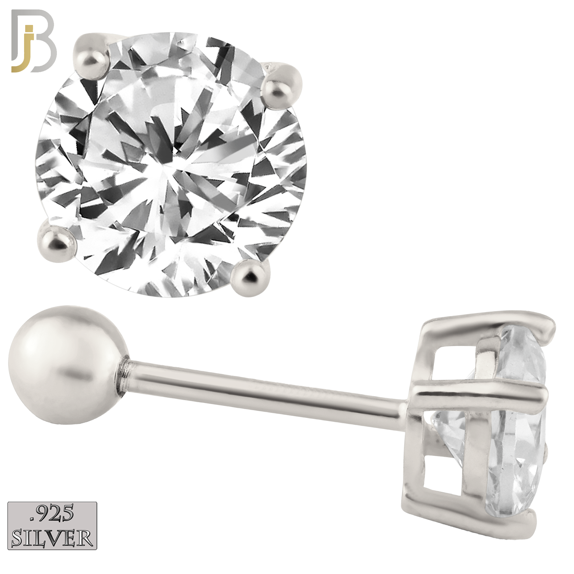 925-ES311-SC - .925 Sterling Silver Rhodium Plated Screw Ball Back Stud Earrings Casting Prong Setting with Round Clear Zircon image 0