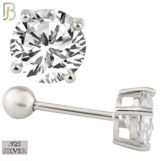 925-ES311-SC - .925 Sterling Silver Rhodium Plated Screw Ball Back Stud Earrings Casting Prong Setting with Round Clear Zircon image 0