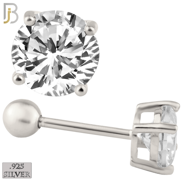 925-ES311-SC - .925 Sterling Silver Rhodium Plated Screw Ball Back Stud Earrings Casting Prong Setting with Round Clear Zircon image 0