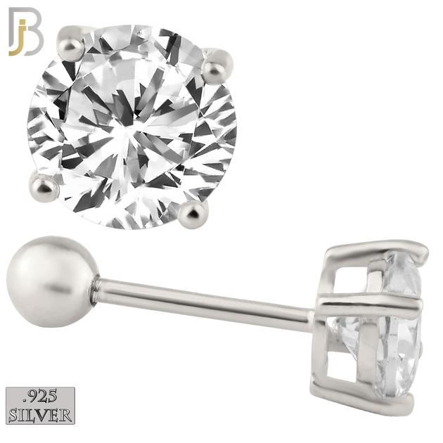 925-ES311-SC - .925 Sterling Silver Rhodium Plated Screw Ball Back Stud Earrings Casting Prong Setting with Round Clear Zircon image 0