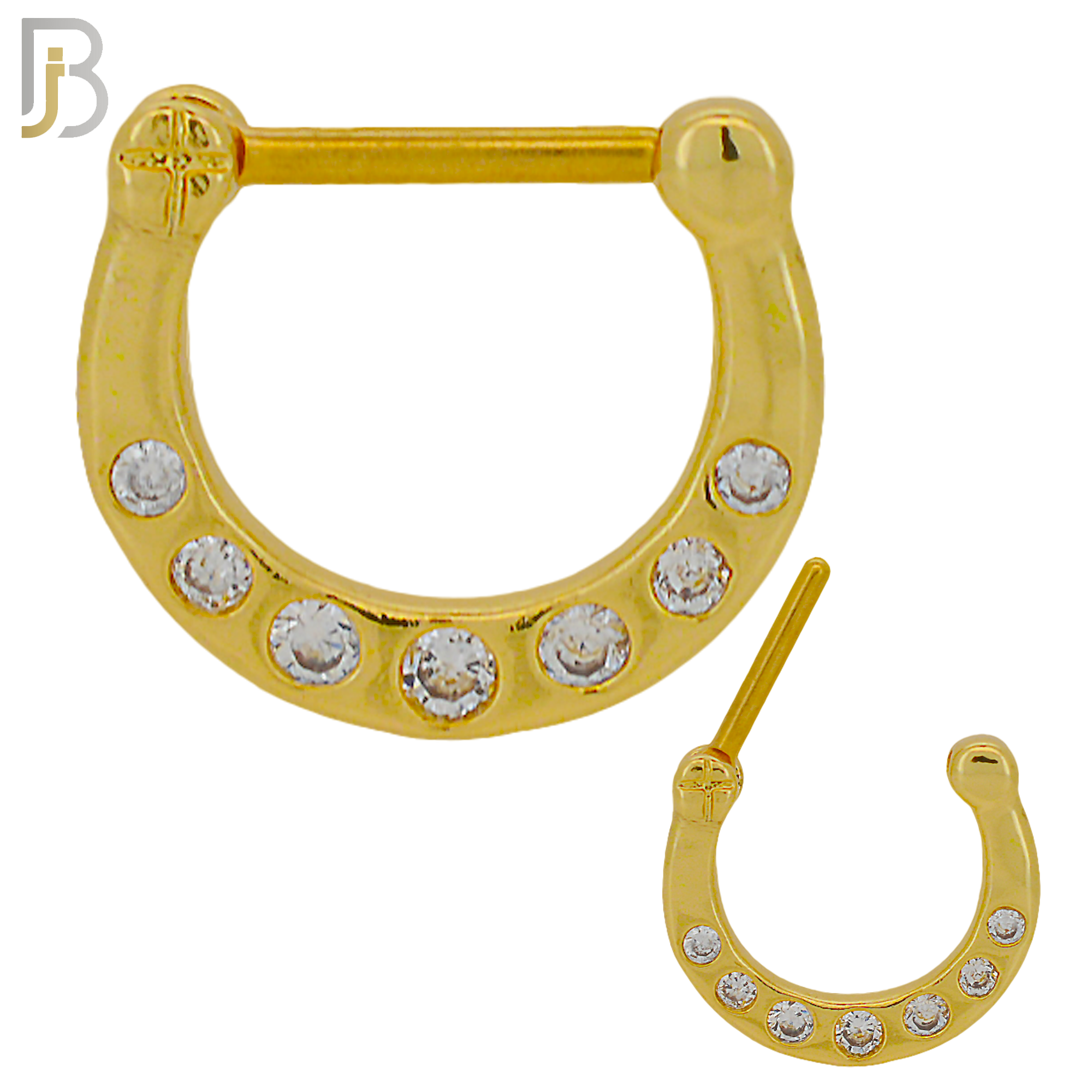 CT87 -  316 Stainless Steel Septum Clicker with CZ Gems Nose Rings (PACK OF 6) image 1