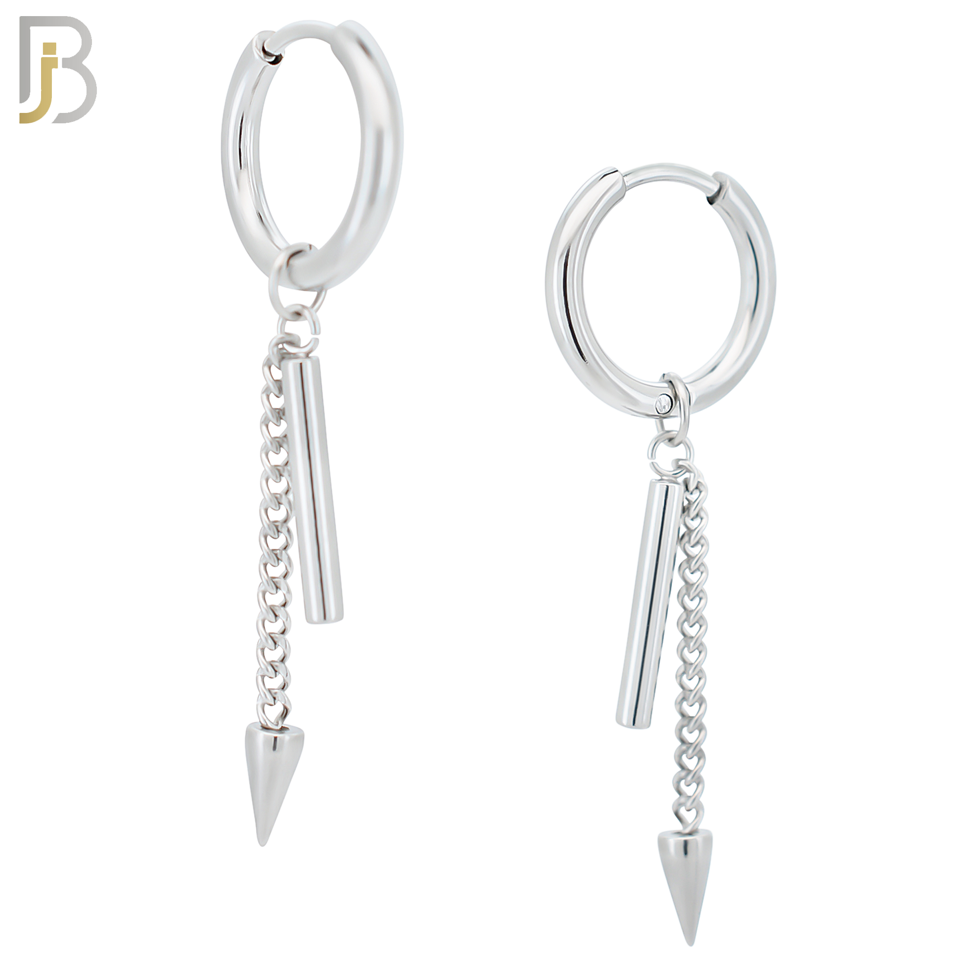 ES294 - 316L Stainless Steel Long Dangle Spike and Horizontal Bar Hoop Earrings image