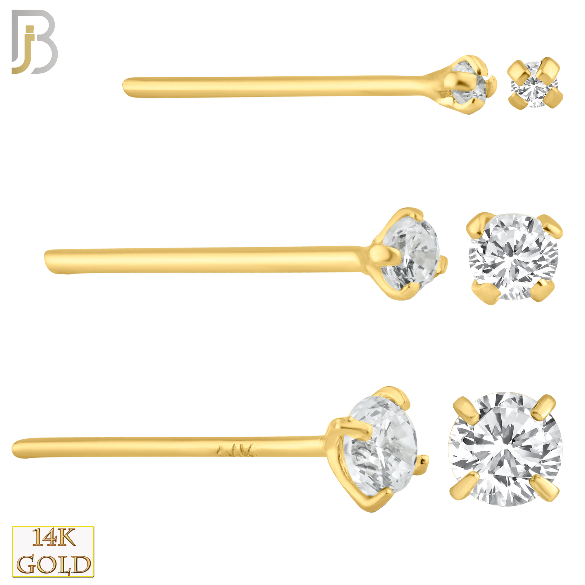14-NR02CY-22 - 14k Solid Yellow Gold 22g Prong Setting  Round Cubic Zircona Nose Stud Bend-it Yourself, Nose Straight  image 0