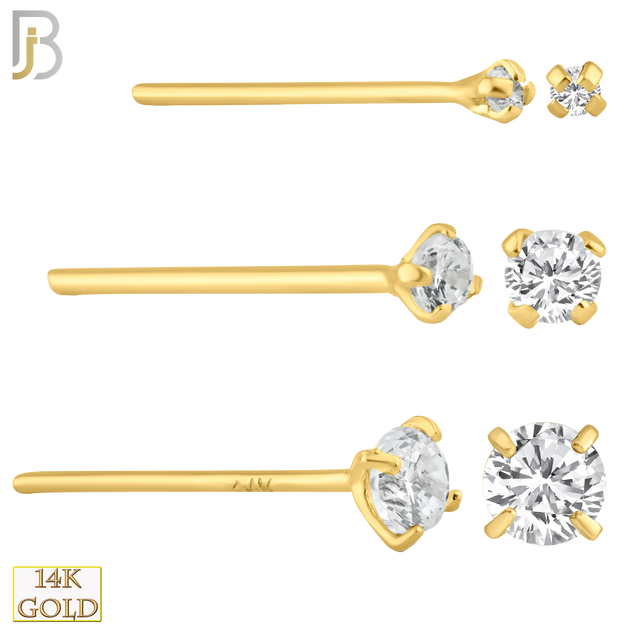 14-NR02CY-22 - 14k Solid Yellow Gold 22g Prong Setting  Round Cubic Zircona Nose Stud Bend-it Yourself, Nose Straight  image 0