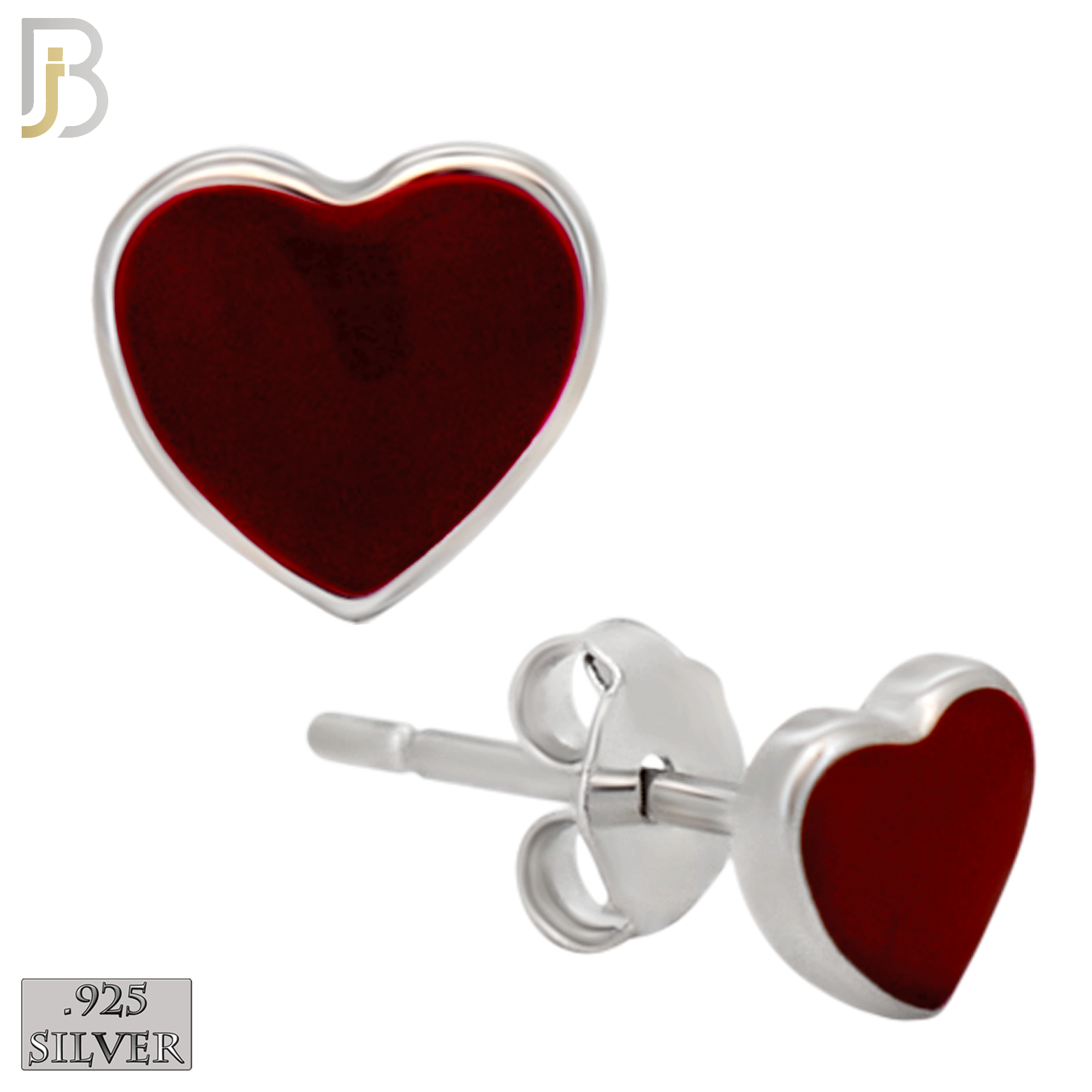 925-ES440 - 925 Sterling Silver Pink Enamel Heart Stud Earring - Push Back image 3