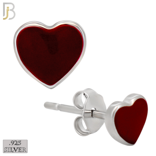 925-ES440 - 925 Sterling Silver Pink Enamel Heart Stud Earring - Push Back image 3