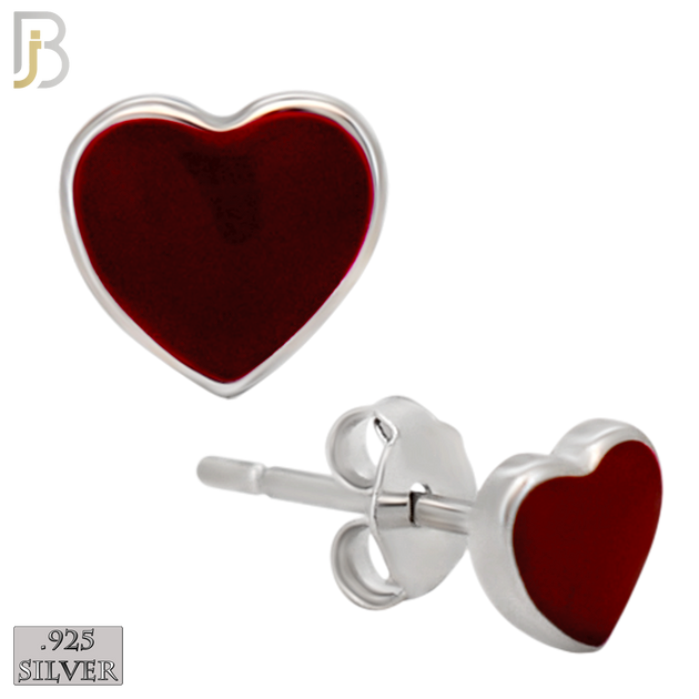 925-ES440 - 925 Sterling Silver Pink Enamel Heart Stud Earring - Push Back image 3