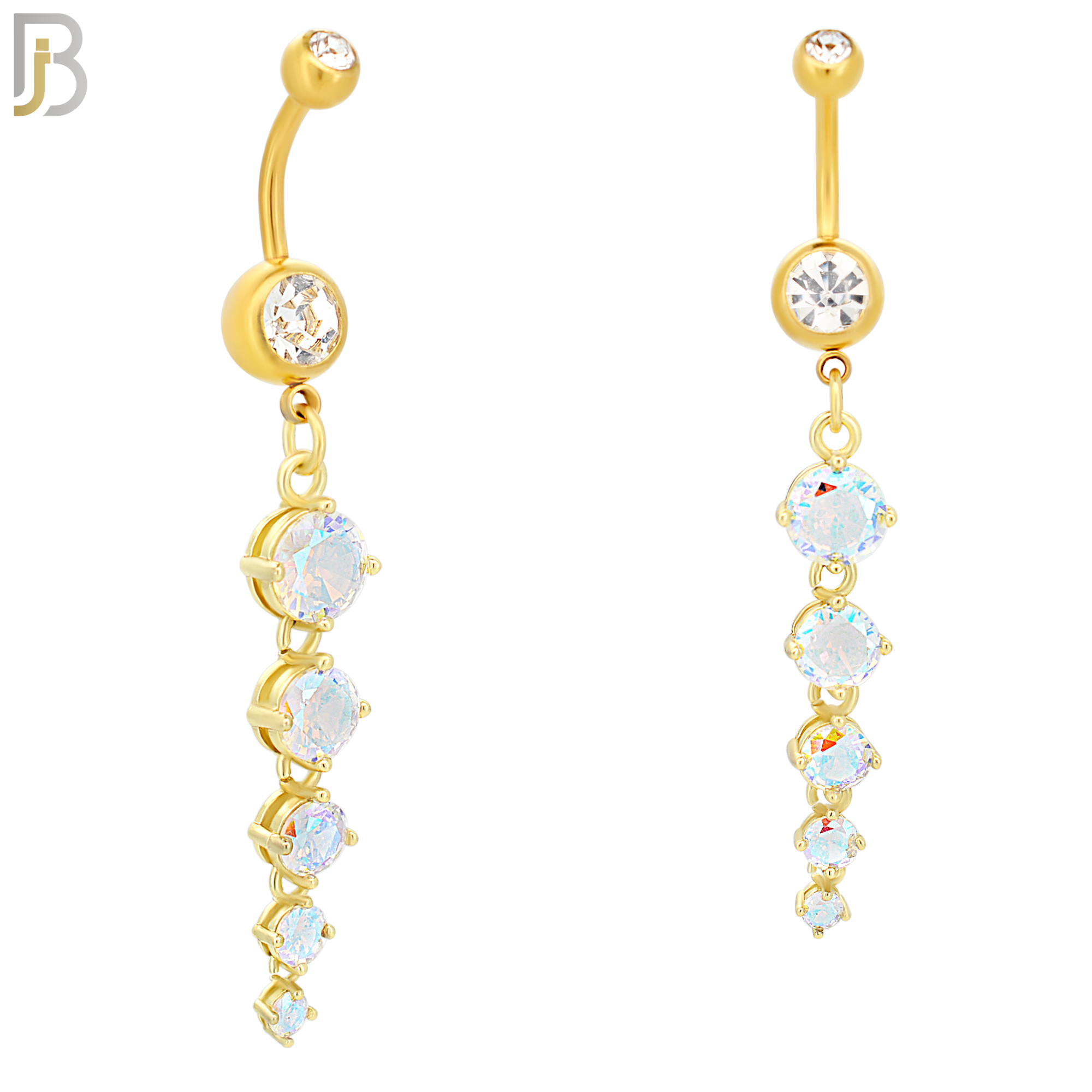 N090  - 316L Stainless Steel Dangling Round Zircons Belly Ring image 2