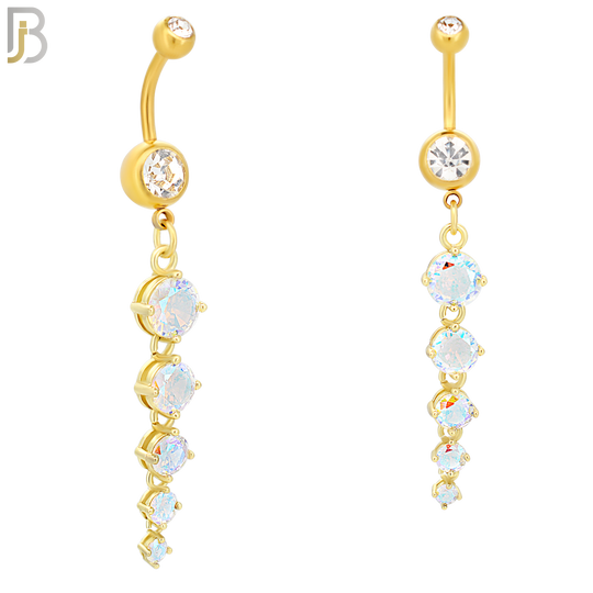 N090  - 316L Stainless Steel Dangling Round Zircons Belly Ring image 2